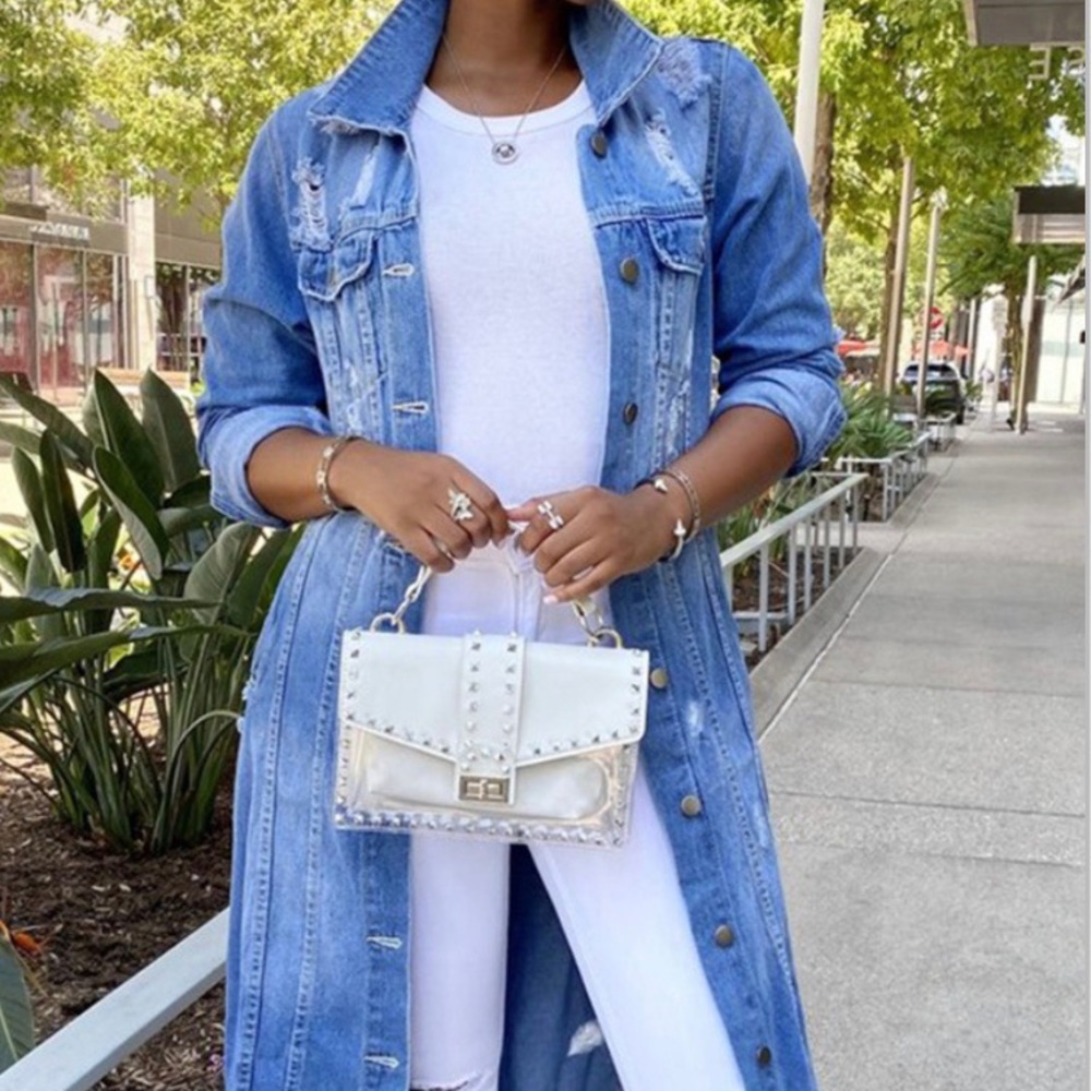 Distressed Denim Trench Coat